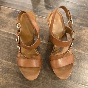 Franco Sarto Strapy Camel Wedge Sandal, Size 9
